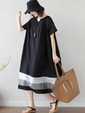 Momentlover Loose Splicing Square-Collar Midi Dress