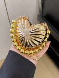 Momentlover Shiny Pleated Heart Shape Beaded Handbags Crossbody Bags Bags
