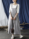 Momentlover Casual Contrast Color Striped Wide Leg Overalls