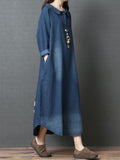 Momentlover Loose Denim Shirt Maxi Dresses