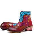 Momentlover Bohemia Vintage Embossing Bandage Mid Boots