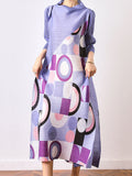 Momentlover Fashion Loose Geometric Printed Pleated Midi Dress