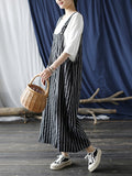 Momentlover Casual Contrast Color Striped Wide Leg Overalls