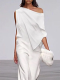 Momentlover Loose Solid Color Off-The-Shoulder Jumpsuits