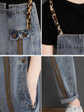 Momentlover Original Leopard Elasticity Denim Overalls