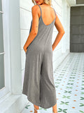 Momentlover Solid Color Pleated Backless Straight Leg Sleeveless Jumpsuits