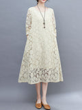 Momentlover A-Line Long Sleeves Hollow Round-Neck Midi Dresses