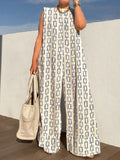 Momentlover Urban Sleeveless Loose Printed Split-Joint Jumpsuits Bottoms