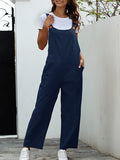 Momentlover Solid Color Buttoned Loose Overalls