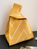 Momentlover Woven Striped Contrast Color Woven Handbag