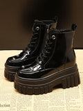 Momentlover Split-Joint Lace-Up Platform Shoes Dr. Martens Boots Boots