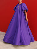 Momentlover Loose Short Sleeves Elasticity Hollow Solid Color Tied Round-neck Maxi Dresses