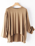 Momentlover Simple Solid Color High-Low Asymmetric Modal Pajama Top