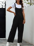 Momentlover Solid Color Buttoned Loose Overalls
