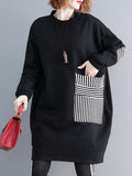 Momentlover Casual Pocket Long Sweatshirt Short Dress