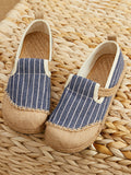 Momentlover Straw Knitting Striped Flat Shoes Casual Shoes