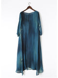 Momentlover Artistic Retro 2 Pieces Printed Round-Neck Loose Maxi Dress
