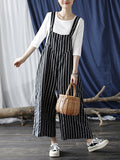 Momentlover Casual Contrast Color Striped Wide Leg Overalls