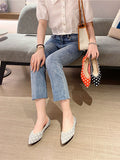 Momentlover V-Cut Polka-Dot Pointed-Toe Contrast Color Low Heels Flat Shoes