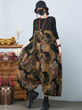 Momentlover Artistic Retro Vintage Loose Floral Printed Square-Neck Sleeveless Overalls