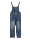 Momentlover Artistic Retro Loose Solid Color Denim Overalls