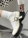 Momentlover Round-Toe Butterfly Shape Buckle Mary Janes