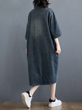 Momentlover Denim Split-Joint Plus Size Half Sleeve Lapel Shirt Dress
