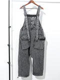 Momentlover Split-Joint Pockets Sleeveless Loose Overalls Jean Pants Bottoms