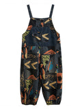 Momentlover Original Cartoon Printed With Pocket Harem Denim Overalls