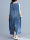 Momentlover Loose Sleeveless Denim V-Neck Midi Dress