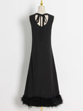Momentlover Simple Sleeveless Loose Feathers Solid Color Midi Dresses