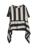 Momentlover Striped Loose Irregular clipping Round-neck Two Pieces Set