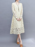 Momentlover A-Line Long Sleeves Hollow Round-Neck Midi Dresses