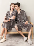 Momentlover Comfortable Solid Bandage V-Neck Pajama Robe