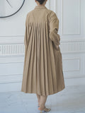 Momentlover Split-side Buttoned Three-quarter Sleeves Loose Lapel Shirt Dress Midi Dresses