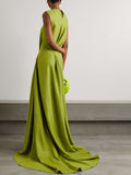 Momentlover Solid Color Tied Waist Sleeveless Maxi Dresses