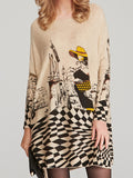 Momentlover Vintage Loose Printed Split-Joint Sweater