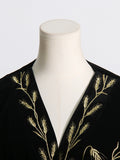 Momentlover Tied Waist Embroidered Puff Sleeves Loose V-Neck Mini Dresses
