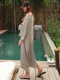 Momentlover Loose Soft Batwing Sleeve Long Dress