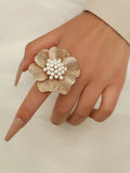 Momentlover Sequined Rhinestone Flower Shape Color-Block Adjustable Rings Accessories