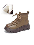 Momentlover Vintage Cow Leather Wool Boots Platform Shoes