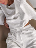 Momentlover Solid Color Long Sleeves Loose Elasticity Round-Neck Shirts Top + Shorts Bottom Two Pieces Set