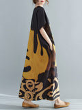 Momentlover Vintage Loose Leaf Printed Midi Dress