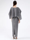 Momentlover Urban Loose Solid Color Tied Pleated Top&V-Back Vest Dress Two Pieces Set
