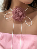 Pleated Gauze Flower Shape Dainty Necklace Accessories