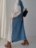 Momentlover Original Loose Long Sleeves Letter Print Split-Side Split-Joint Round-Neck Midi Dresses