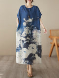 Momentlover Printed Short Sleeves Loose Round-neck Maxi Dresses