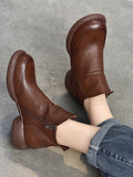 Momentlover Zipper Solid Color Round-Toe Boots