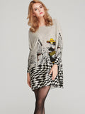 Momentlover Vintage Loose Printed Split-Joint Sweater