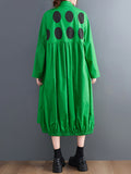 Momentlover Stylish Long Sleeves A-Line Polka Dot Polo Shirt Midi Dresses